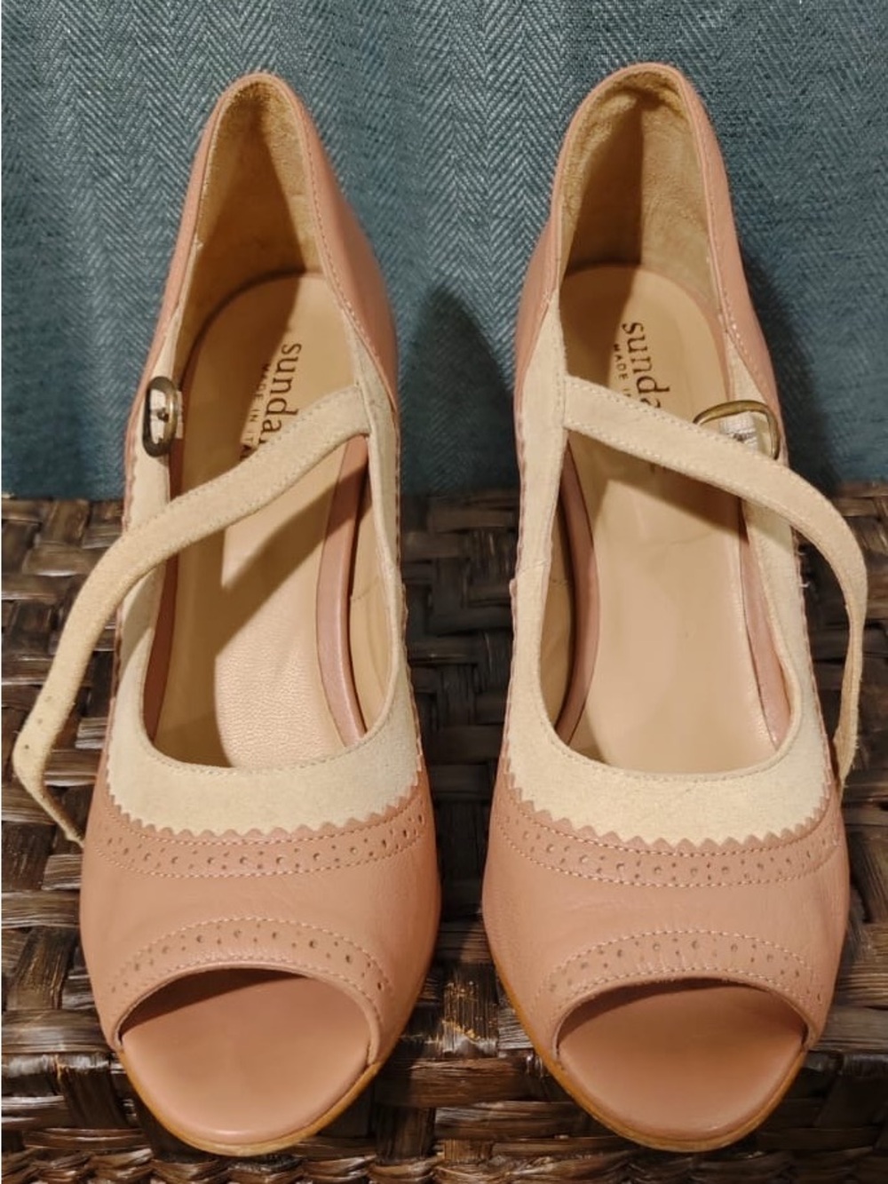Sundance Pink/Tan Peep-Toe Mary Jane Womens